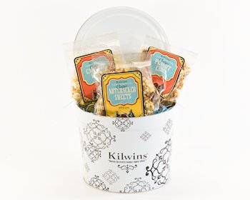 Kilwins popcorn and nut snack gift basket