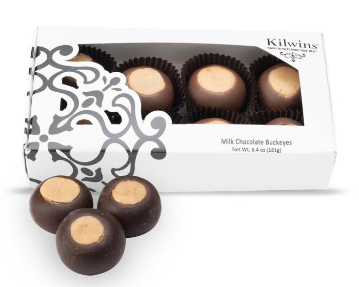 Box of Kilwins milk chocolate buckeyes candies