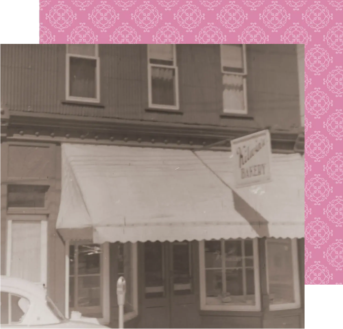 Vintage bakery storefront with striped awning