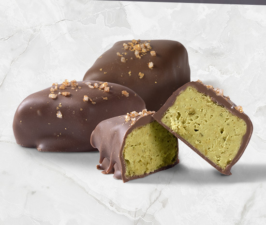 Dubai Sea-Salt Chocolates on a marble background